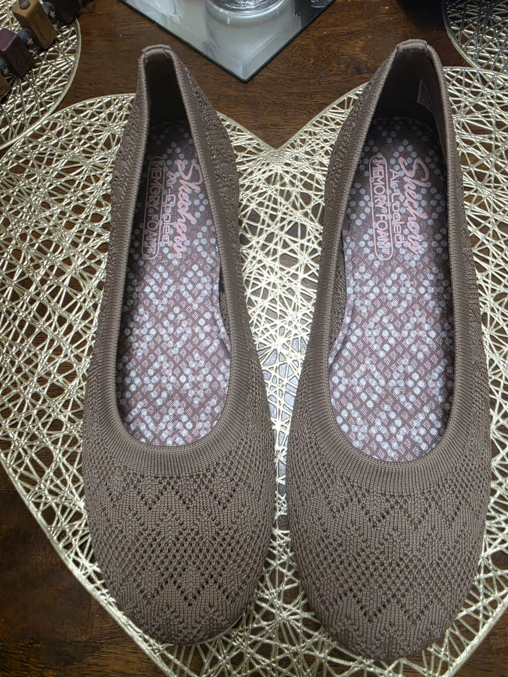 Skechers Brown Knit Memory Foam Ballet Flats - Comfortable Everyday Shoes